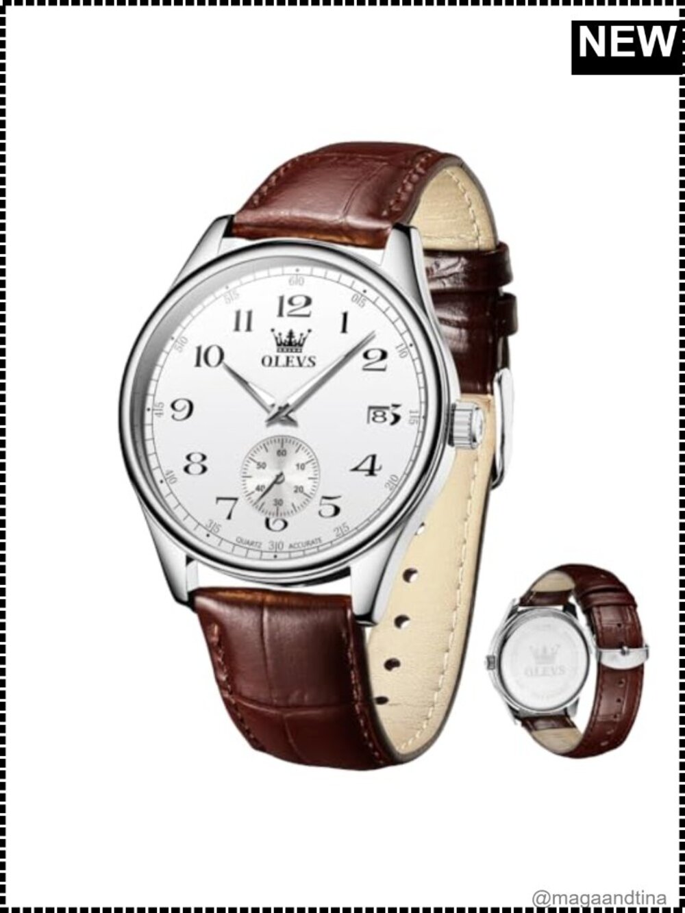 Men's Vintage Leather Band Dress Watch Quartz Analog Waterproof